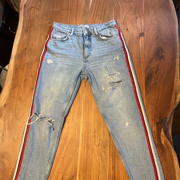 Top Shop Distressed Ripped Striped Jeans - Picture 8 of 9